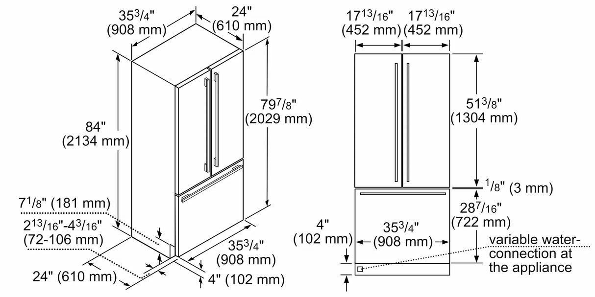 Thermador 36-Inch Built-in Panel Ready French Door Bottom Freezer - Panel Ready (T36IT900NP)