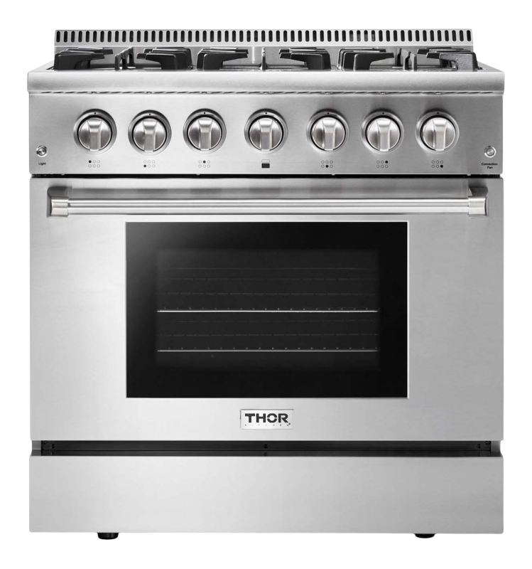 THOR KITCHEN 36-inch Professional Dual Fuel Liquid Propane Range - Stainless Steel (HRD3606ULP)