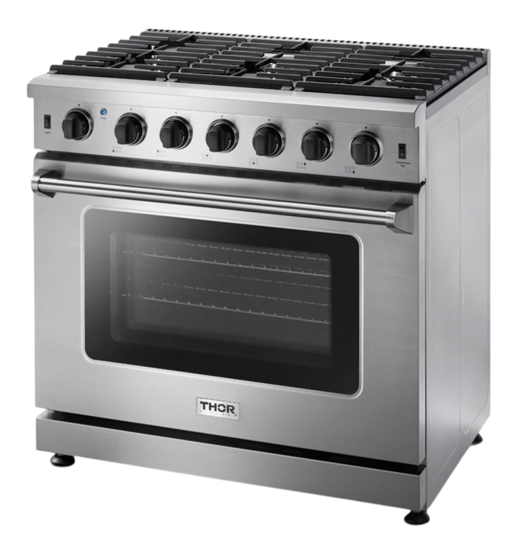 Thor Kitchen 36 Inch Freestanding Gas Range, 6 Burner Convection Oven Thor Kitchen - Stainless Steel (LRG3601U)