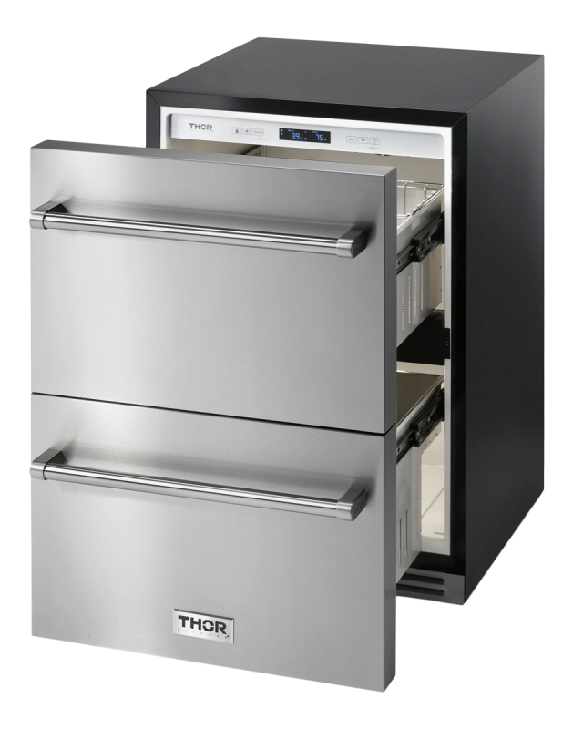 THOR KITCHEN 24 Inch Indoor Outdoor Refrigerator Drawer - Stainless Steel (TRF24U)