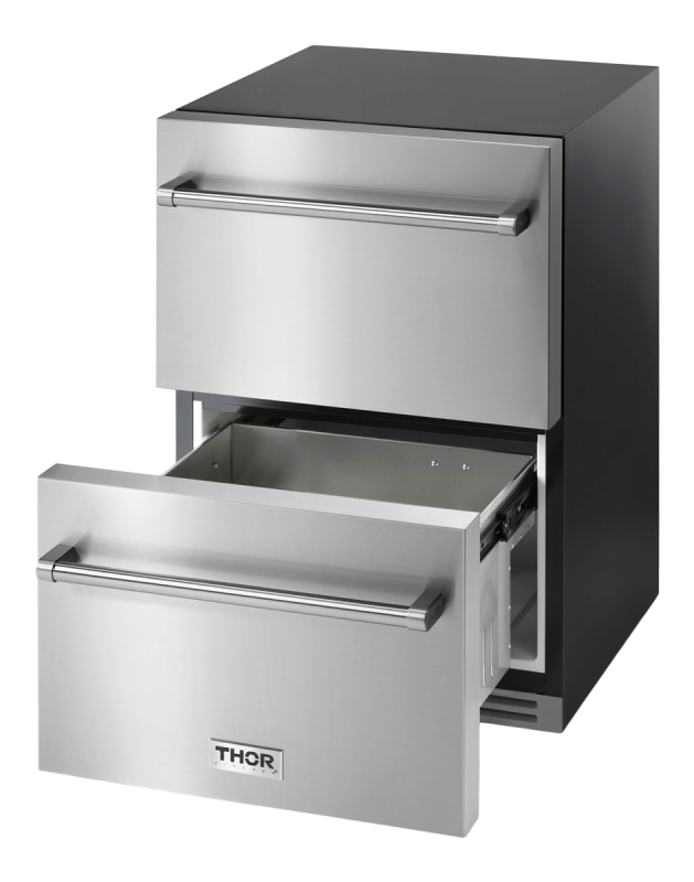 THOR KITCHEN 24 Inch Indoor Outdoor Refrigerator Drawer - Stainless Steel (TRF24U)