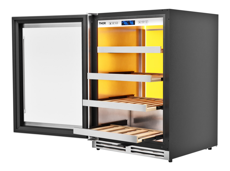 THOR KITCHEN 24-inch Single Zone Wine Cooler, Left Swing, 45 Wine Bottle Capacity - Stainless Steel (TWC24ULLH)