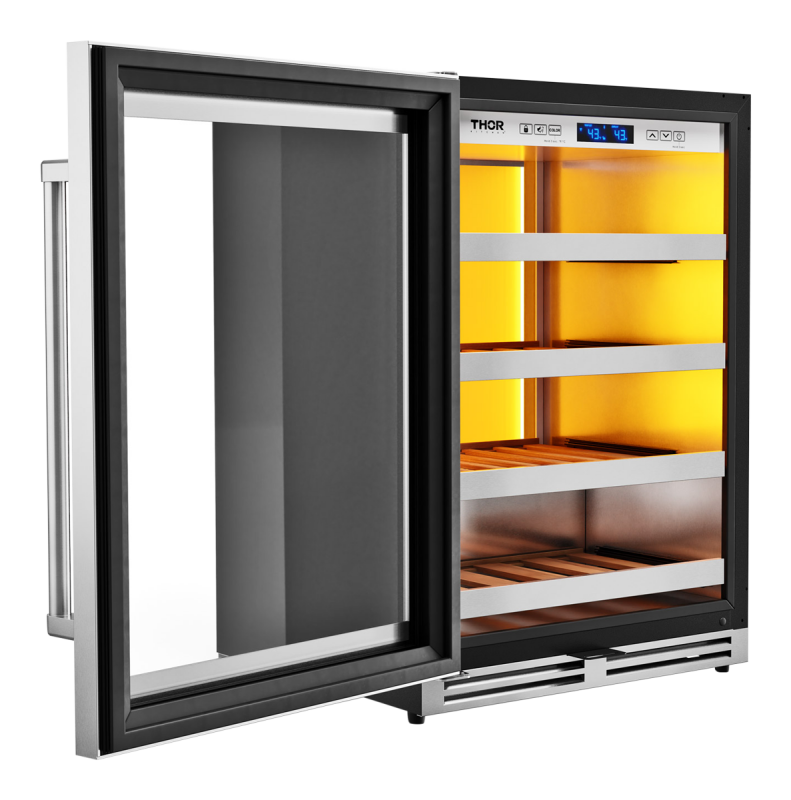 THOR KITCHEN 24-inch Single Zone Wine Cooler, Left Swing, 45 Wine Bottle Capacity - Stainless Steel (TWC24ULLH)