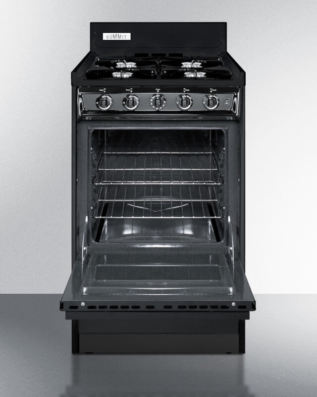 Summit 20" Wide Gas Range, Open Burners - Black (TNM1107C)