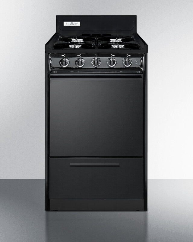 Summit 20" Wide Gas Range, Open Burners - Black (TNM1107C)