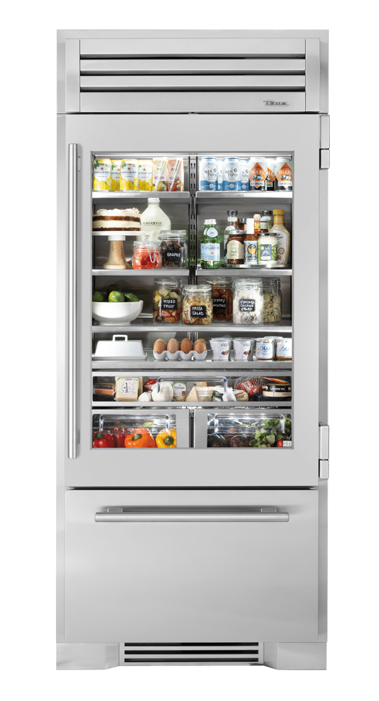 TRUE RESIDENTIAL 36″ Glass Door Refrigerator with Bottom Freezer - Stainless Steel (TR36RBFRSGA)