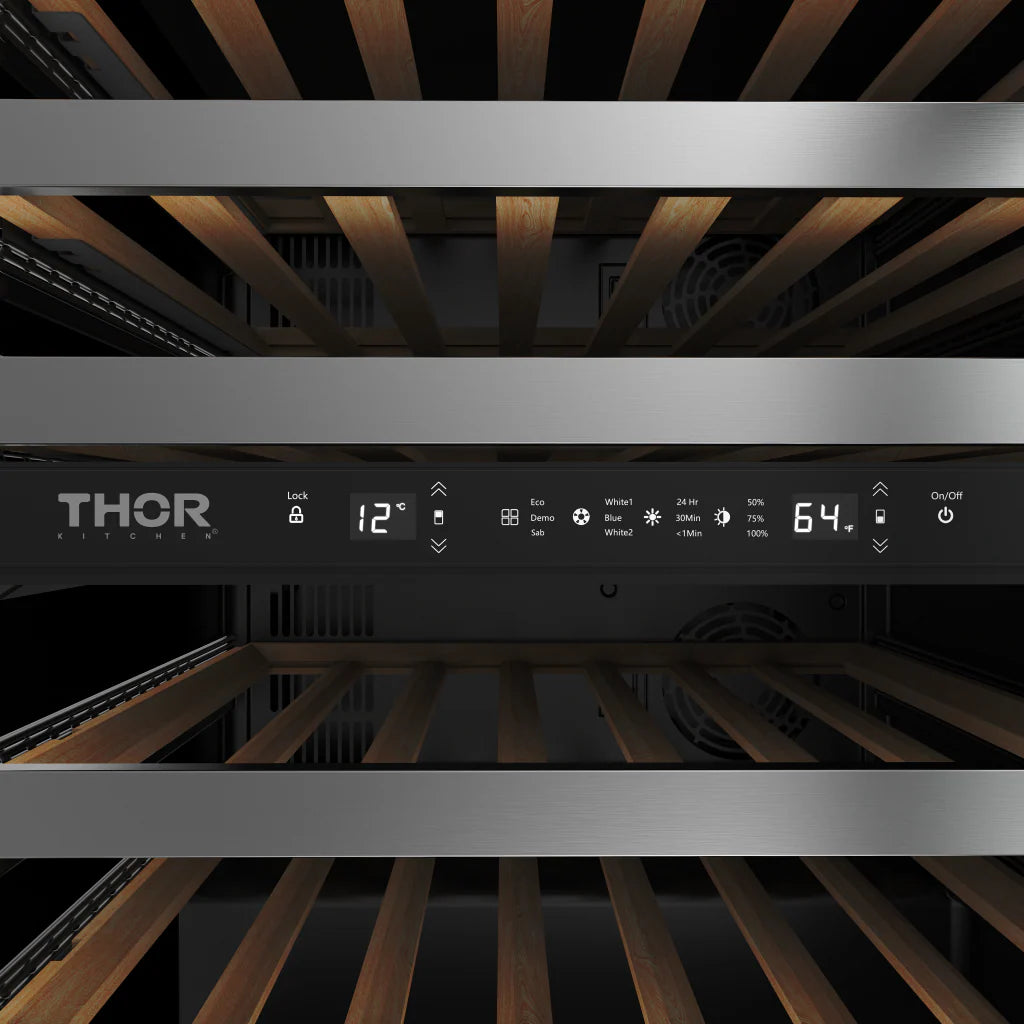 Thor Kitchen 24 Inch Undercounter Dual Zone Wine Cooler, 46 Bottle Capacity Thor Kitchen - Stainless Steel (TWC24UD)