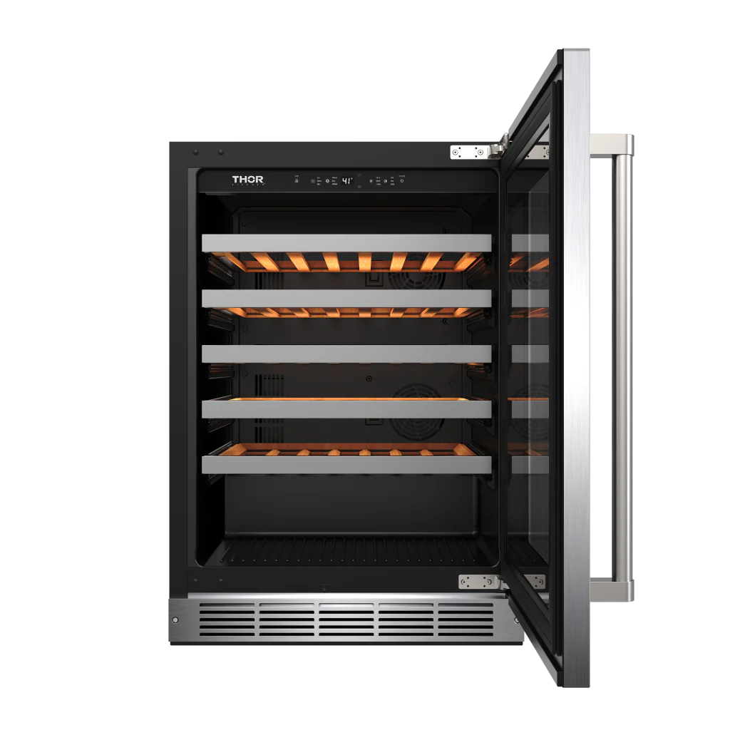 THOR KITCHEN 24-inch Single Zone Wine Cooler, 46 Wine Bottle Capacity - Stainless Steel (TWC24US)