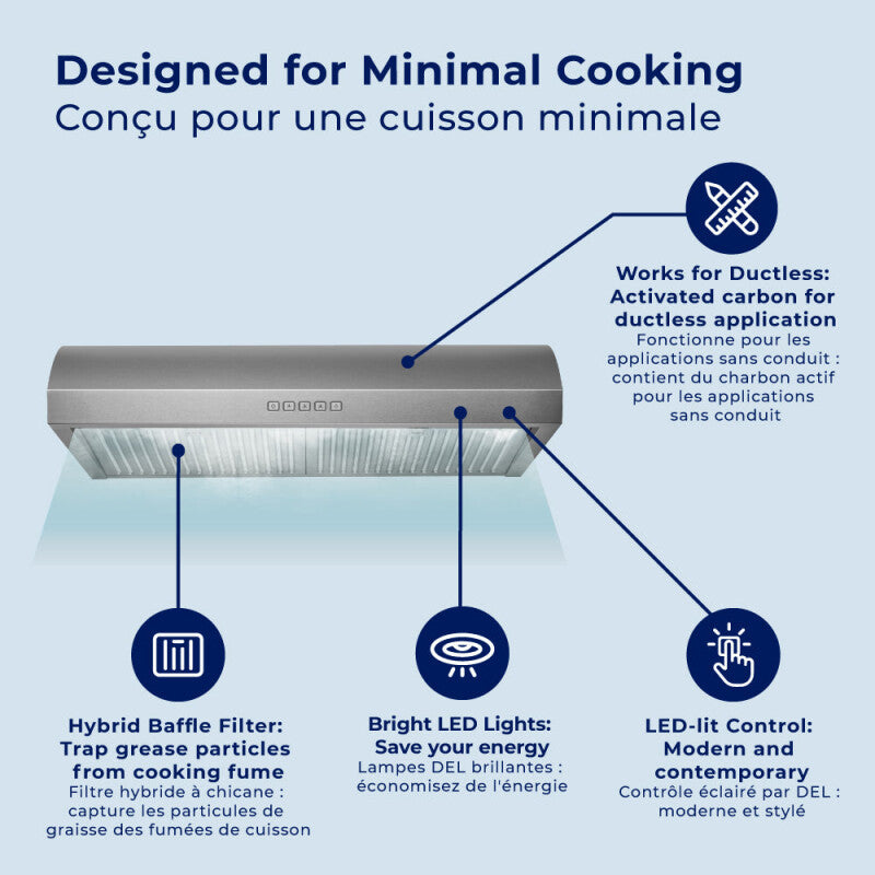 Hauslane HAUSLANE HOOD 30" UNDER CABINET 400 CFM - Stainless Steel (UCB018SS30)