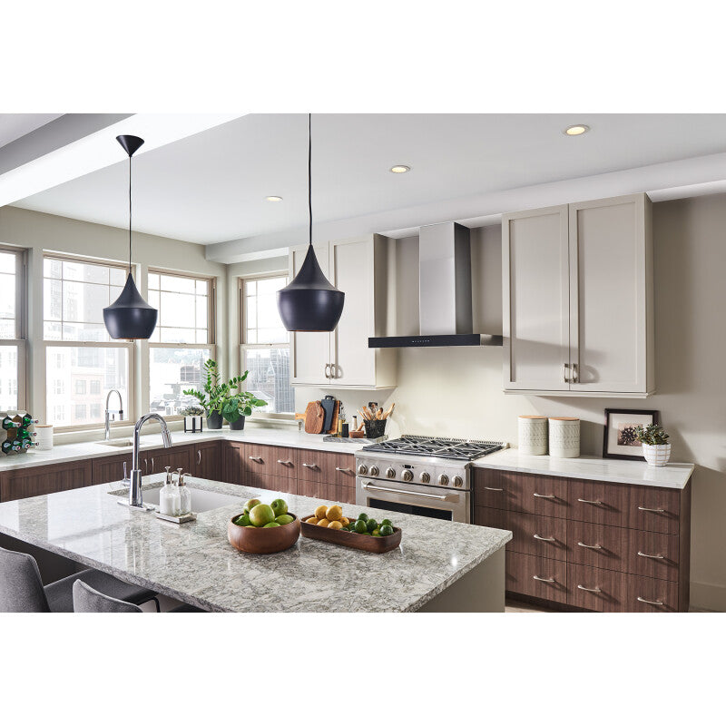 BEST RANGE HOODS 36-INCH 650 MAX BLOWER CFM STAINLESS STEEL CHIMNEY RANGE HOOD WITH PURLED(TM) LIGHT SYSTEM AND BLACK GLASS (WCB3 SERIES) -  (WCB3I36SBB)