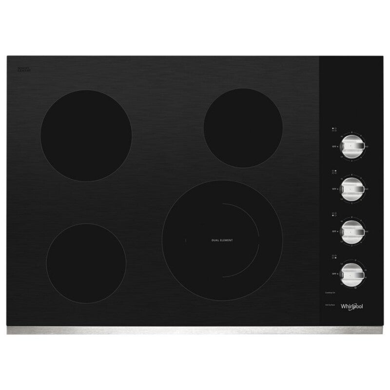 Whirlpool 30-inch Electric Ceramic Glass Cooktop with Dual Radiant Element - Stainless Steel (WCE55US0HS)