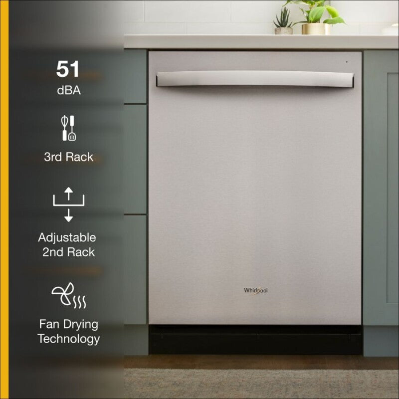 Whirlpool 51 dBA Quiet Dishwasher with 3rd Rack - Fingerprint Resistant Stainless Steel (WDT730HAMZ)