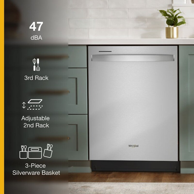 Whirlpool 24” Stainless Steel Dishwasher with AI Intelligent Wash - 47 dBA - Fingerprint Resistant Stainless Steel (WDT750SAKZ)