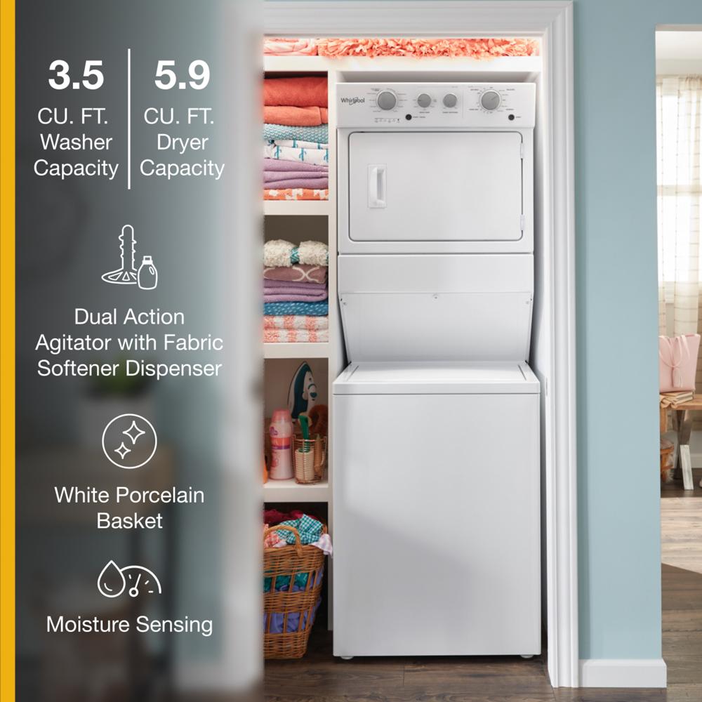 Whirlpool 3.5 cu.ft Electric Stacked Laundry Center 9 Wash cycles and AutoDry - White (WET4027HW)