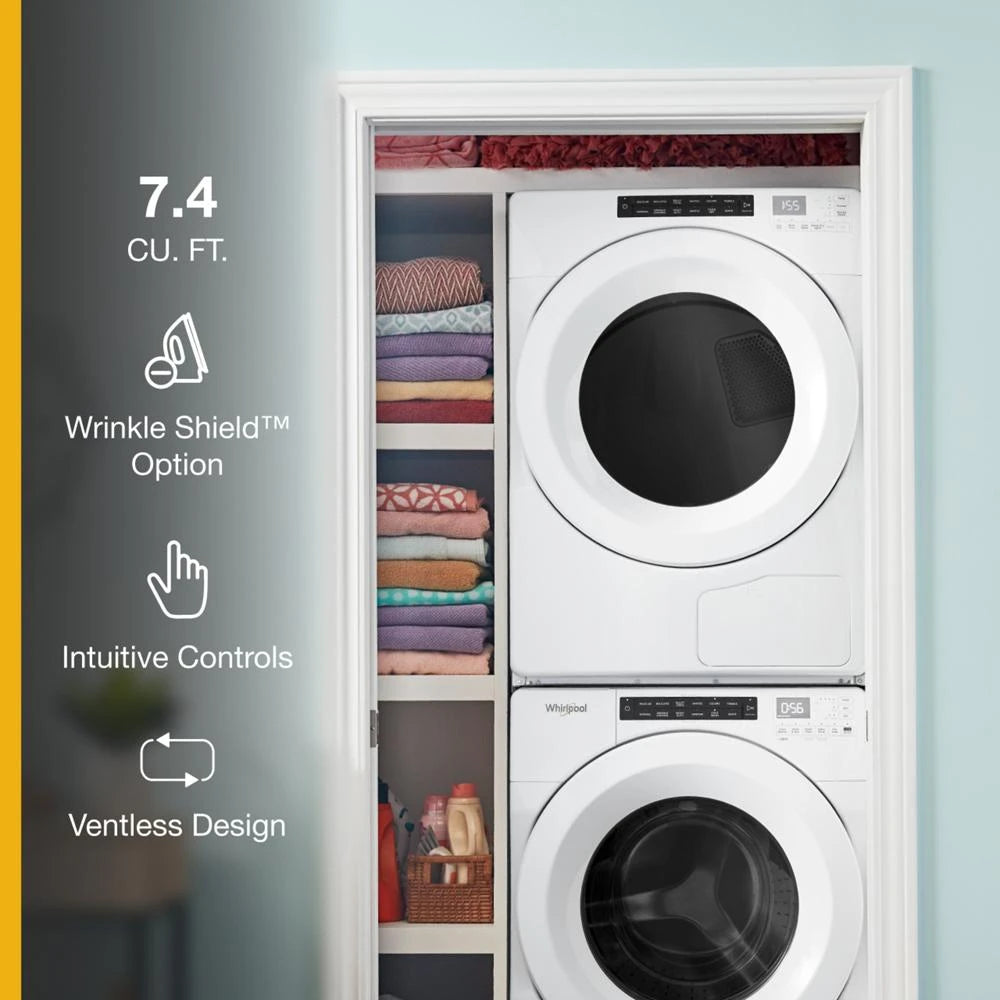 WHIRLPOOL 7.4 cu.ft Front Load Heat Pump Dryer with Intiutitive Touch Controls, Advanced Moisture Sensing - White (WHD560CHW)