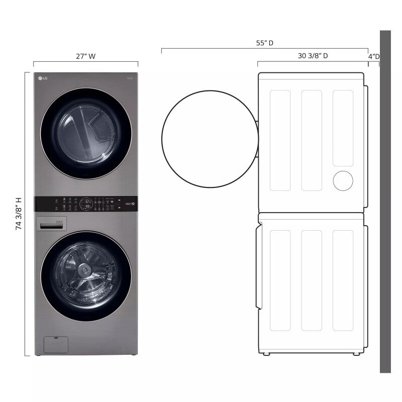 LG Single Unit Front Load Washtower™ With Center Control™ 4.5 Cu. Ft. Washer And 7.4 Cu. Ft. Gas Dryer - Graphite Steel (WKG101HVA)