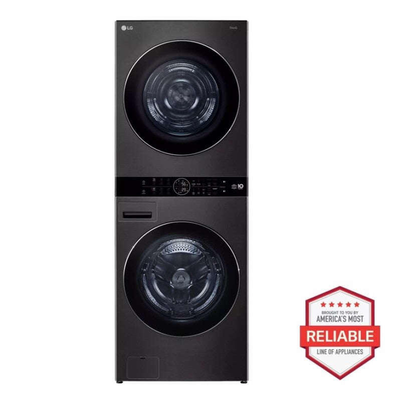 LG Single Unit Washtower™ With Center Control™ 5.0 Cu. Ft. Front Load Washer And 7.8 Cu. Ft. Electric Ventless Heat Pump Dryer - Black Steel (WKHC252HBA)