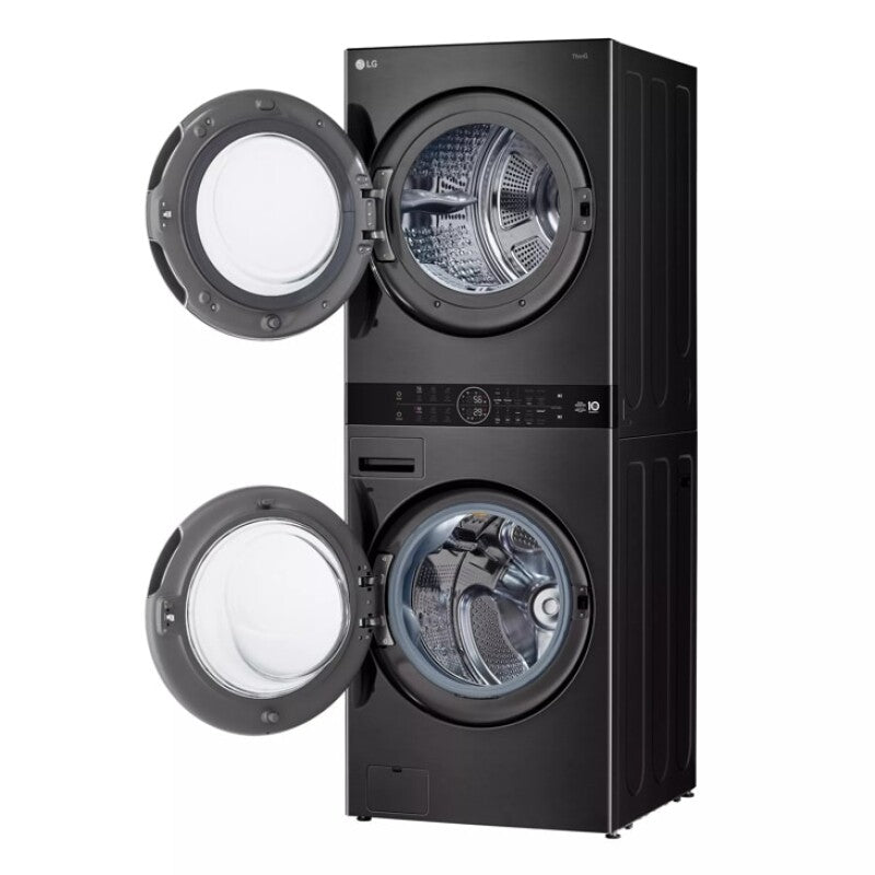 LG Single Unit Washtower™ With Center Control™ 5.0 Cu. Ft. Front Load Washer And 7.8 Cu. Ft. Electric Ventless Heat Pump Dryer - Black Steel (WKHC252HBA)