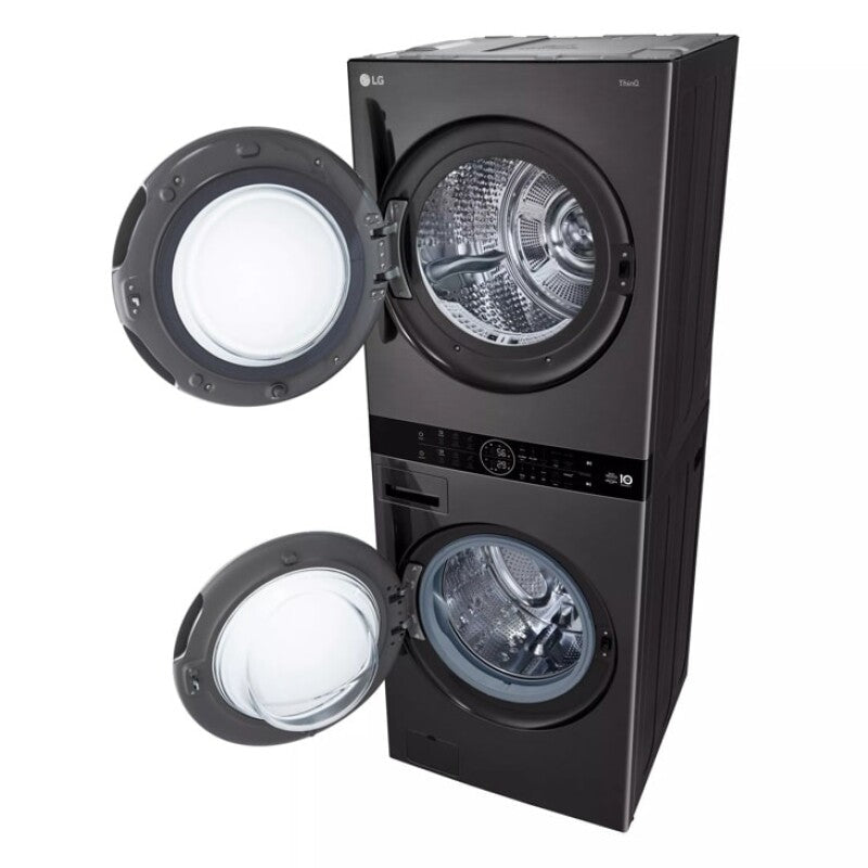 LG Single Unit Washtower™ With Center Control™ 5.0 Cu. Ft. Front Load Washer And 7.8 Cu. Ft. Electric Ventless Heat Pump Dryer - Black Steel (WKHC252HBA)