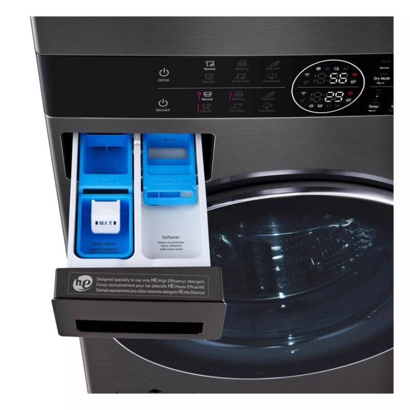 LG Single Unit Washtower™ With Center Control™ 5.0 Cu. Ft. Front Load Washer And 7.8 Cu. Ft. Electric Ventless Heat Pump Dryer - Black Steel (WKHC252HBA)