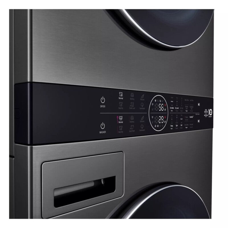 LG Single Unit Washtower™ With Center Control™ 5.0 Cu. Ft. Front Load Washer And 7.8 Cu. Ft. Electric Ventless Heat Pump Dryer - Black Steel (WKHC252HBA)