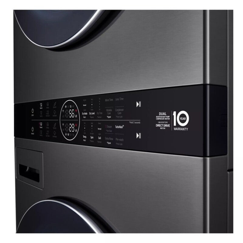 LG Single Unit Washtower™ With Center Control™ 5.0 Cu. Ft. Front Load Washer And 7.8 Cu. Ft. Electric Ventless Heat Pump Dryer - Black Steel (WKHC252HBA)