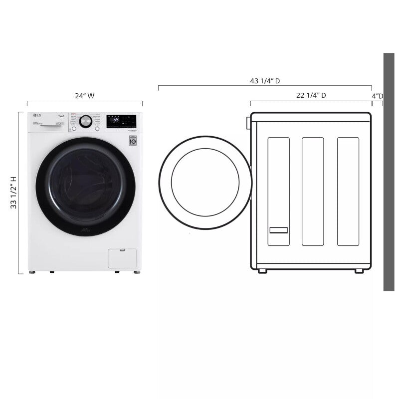 LG 2.4 cu.ft. Smart wi-fi Enabled Compact Front Load Washer with Built-In Intelligence - White (WM1455HWA)