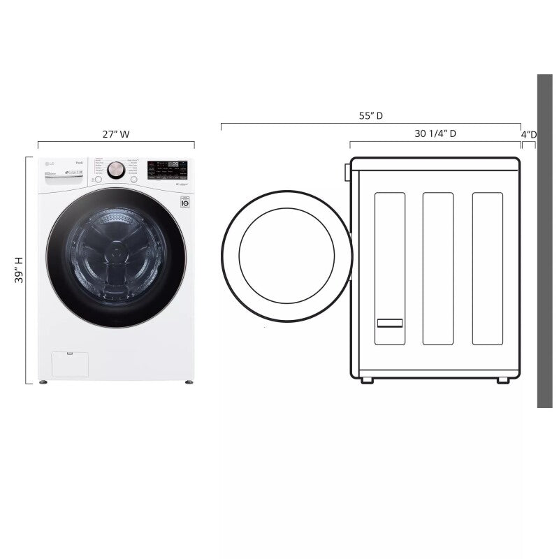 LG 4.5 cu. ft. Ultra Large Capacity Smart wi-fi Enabled Front Load Washer with TurboWash™ 360° and Built-In Intelligence - White (WM4000HWA)