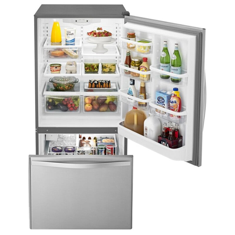 Whirlpool 33-inches wide Bottom-Freezer Refrigerator with SpillGuard™ Glass Shelves - 22 cu. ft - Stainless Steel (WRB322DMBM)