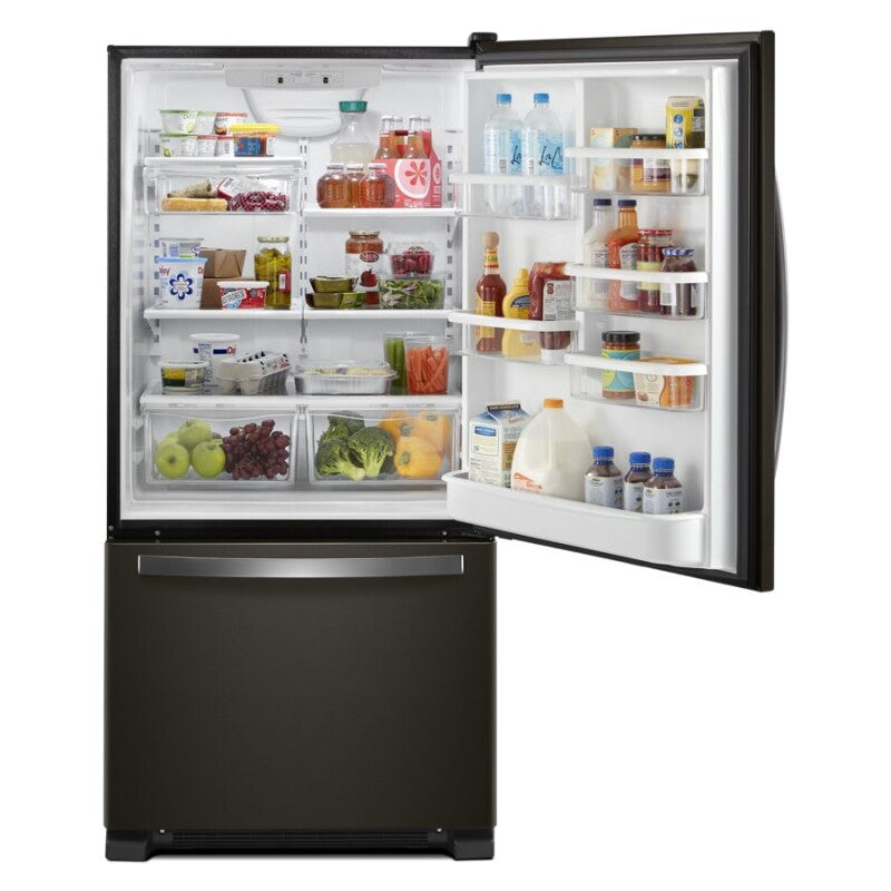 Whirlpool 33-inch wide Bottom-Freezer Refrigerator - 22 cu. ft. - Black Stainless (WRB322DMHV)