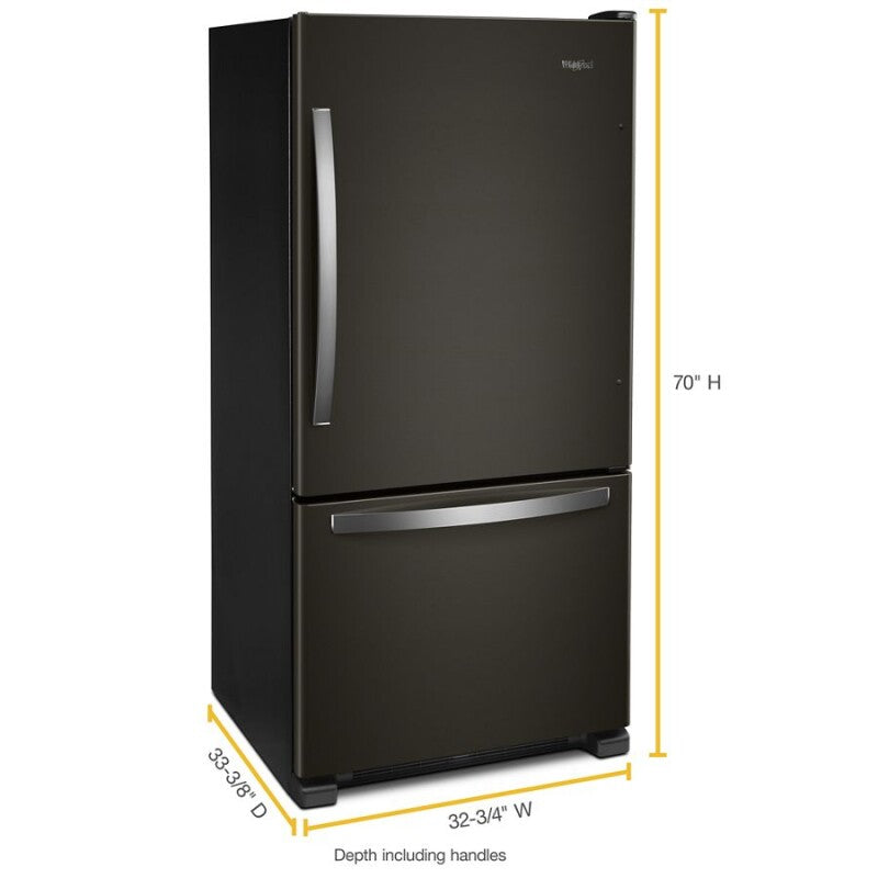 Whirlpool 33-inch wide Bottom-Freezer Refrigerator - 22 cu. ft. - Black Stainless (WRB322DMHV)