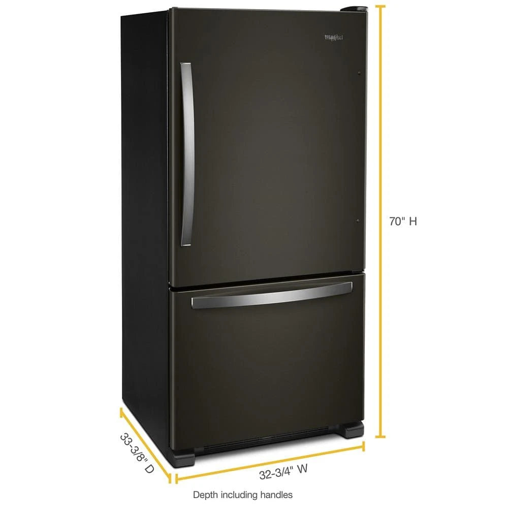 WHIRLPOOL 33-inch wide Bottom-Freezer Refrigerator - 22 cu. ft. - Black Stainless (WRB322DMHV)