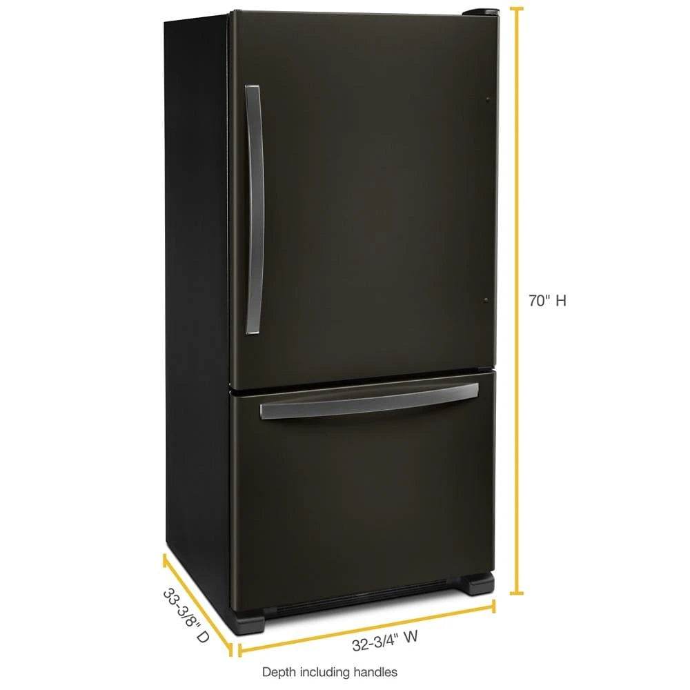 WHIRLPOOL 33-inch wide Bottom-Freezer Refrigerator - 22 cu. ft. - Black Stainless (WRB322DMHV)