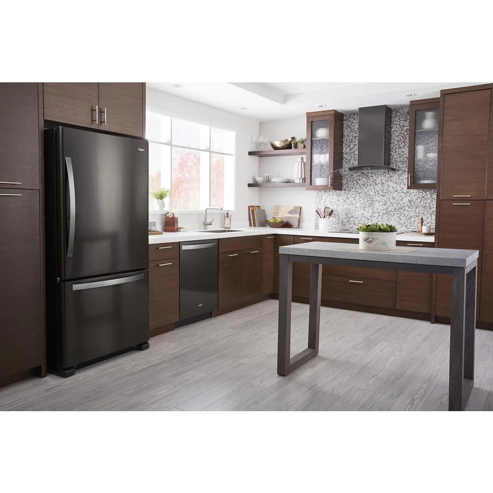 WHIRLPOOL 33-inch wide Bottom-Freezer Refrigerator - 22 cu. ft. - Black Stainless (WRB322DMHV)