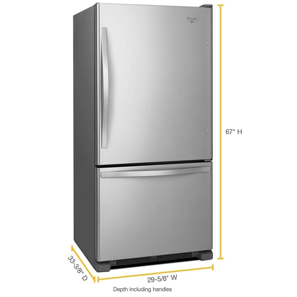 WHIRLPOOL 30-inches wide Bottom-Freezer Refrigerator with SpillGuard™ Glass Shelves - 18.7 cu. ft. - Monochromatic Stainless Steel (WRB329DMBM)