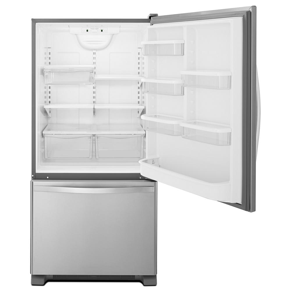 Whirlpool 30-inches wide Bottom-Freezer Refrigerator with SpillGuard™ Glass Shelves - 18.7 cu. ft. - Monochromatic Stainless Steel (WRB329DMBM)