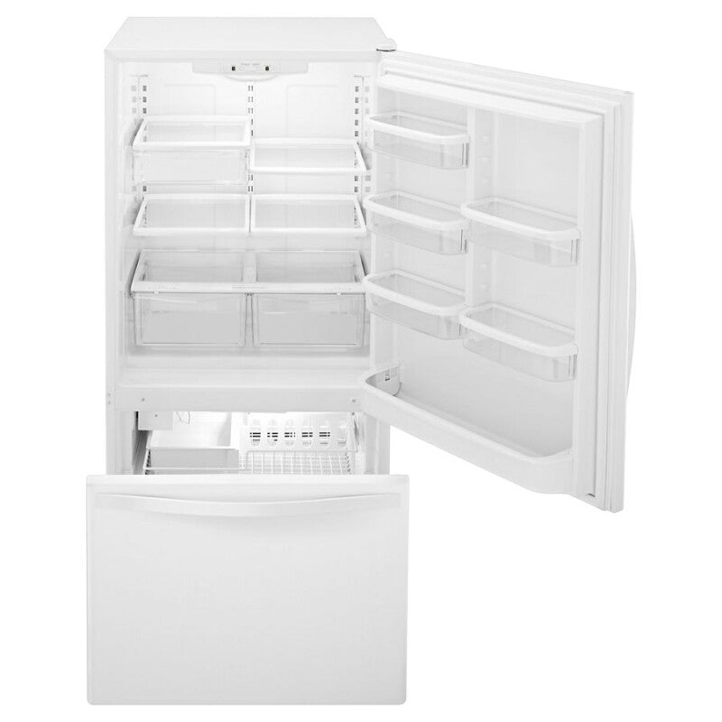 Whirlpool 30-inches wide Bottom-Freezer Refrigerator with SpillGuard™ Glass Shelves - 18.7 cu. ft. - White-on-White (WRB329DMBW)