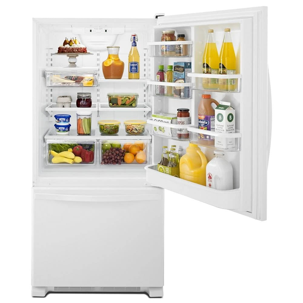 WHIRLPOOL 30-inches wide Bottom-Freezer Refrigerator with SpillGuard™ Glass Shelves - 18.7 cu. ft. - White-on-White (WRB329DMBW)