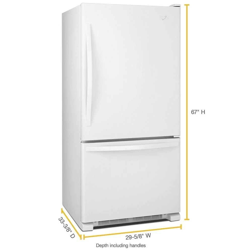 WHIRLPOOL 30-inches wide Bottom-Freezer Refrigerator with SpillGuard™ Glass Shelves - 18.7 cu. ft. - White-on-White (WRB329DMBW)