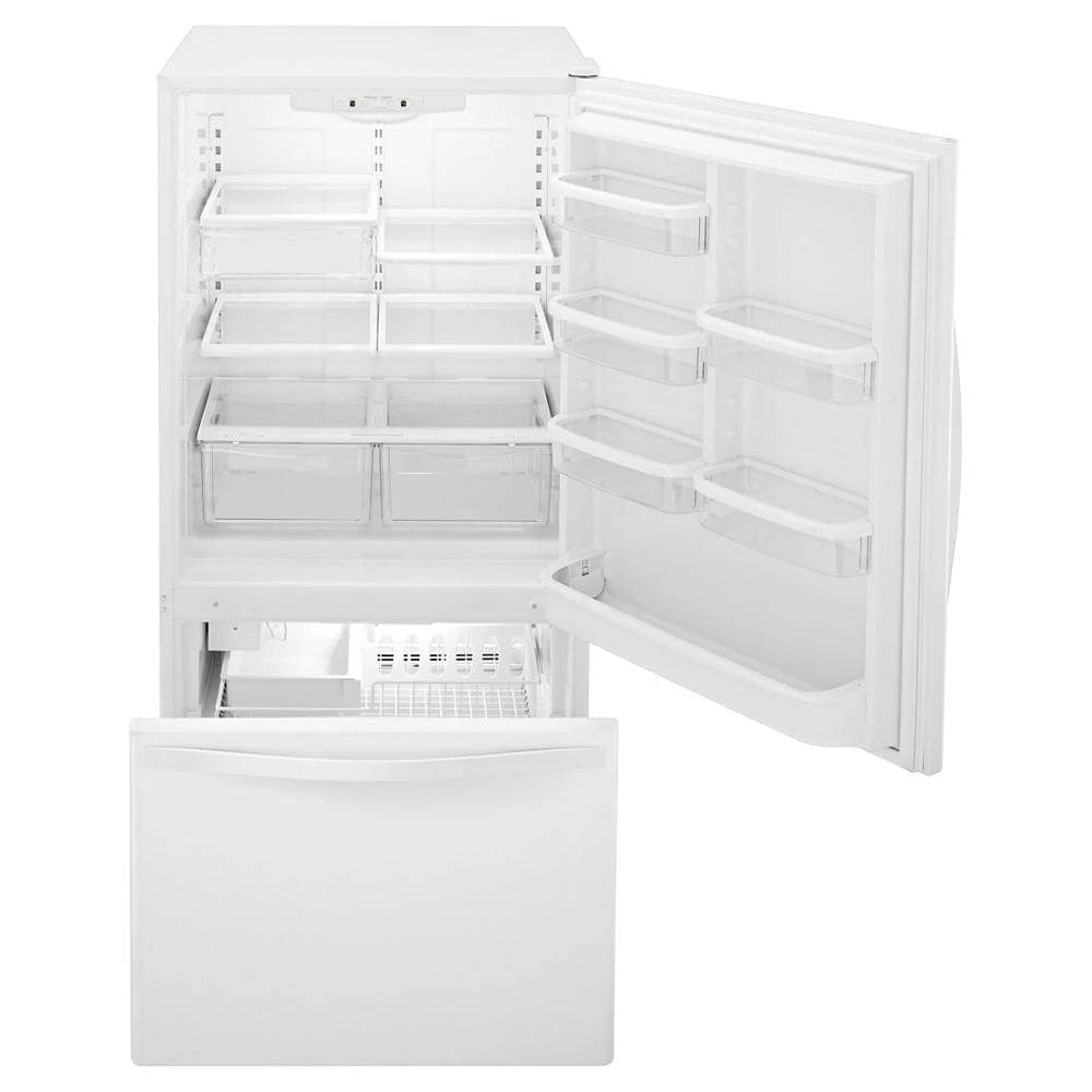 WHIRLPOOL 30-inches wide Bottom-Freezer Refrigerator with SpillGuard™ Glass Shelves - 18.7 cu. ft. - White-on-White (WRB329DMBW)