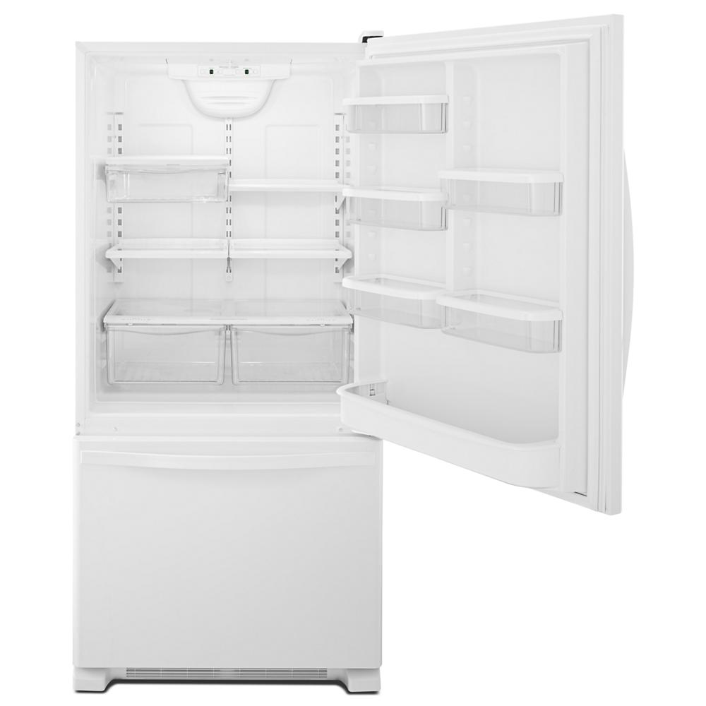 Whirlpool 30-inches wide Bottom-Freezer Refrigerator with SpillGuard™ Glass Shelves - 18.7 cu. ft. - White-on-White (WRB329DMBW)