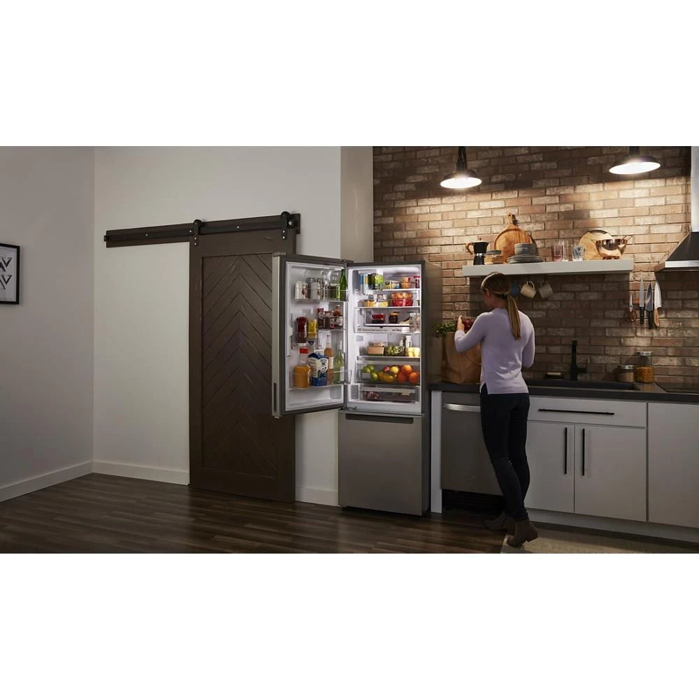 WHIRLPOOL 24-inch Wide Garage-Ready Bottom-Freezer Refrigerator - 12.9 cu. ft. - Fingerprint-Resistant Stainless Finish (WRB543CMJZ)