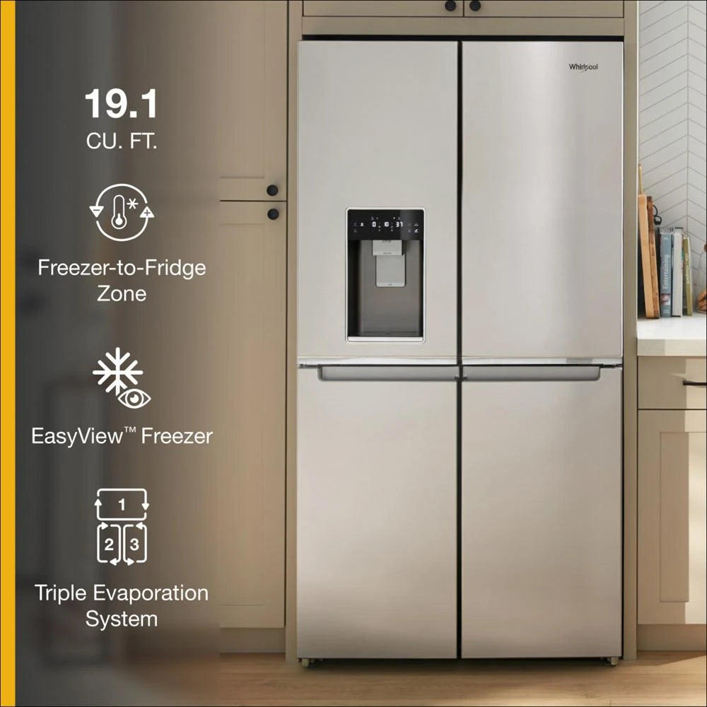 WHIRLPOOL 36-Inch Counter Depth 4 Door Refrigerator with Ice Maker in Door - Fingerprint Resistant Stainless Steel (WRQC7836RZ)