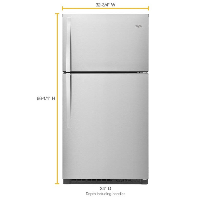 Whirlpool 33-inch Wide Top Freezer Refrigerator - 21 cu. ft. - Monochromatic Stainless Steel (WRT541SZDM)