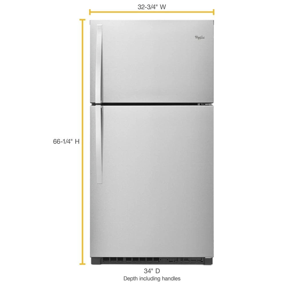 WHIRLPOOL 33-inch Wide Top Freezer Refrigerator - 21 cu. ft. - Fingerprint Resistant Stainless Steel (WRT541SZDZ)