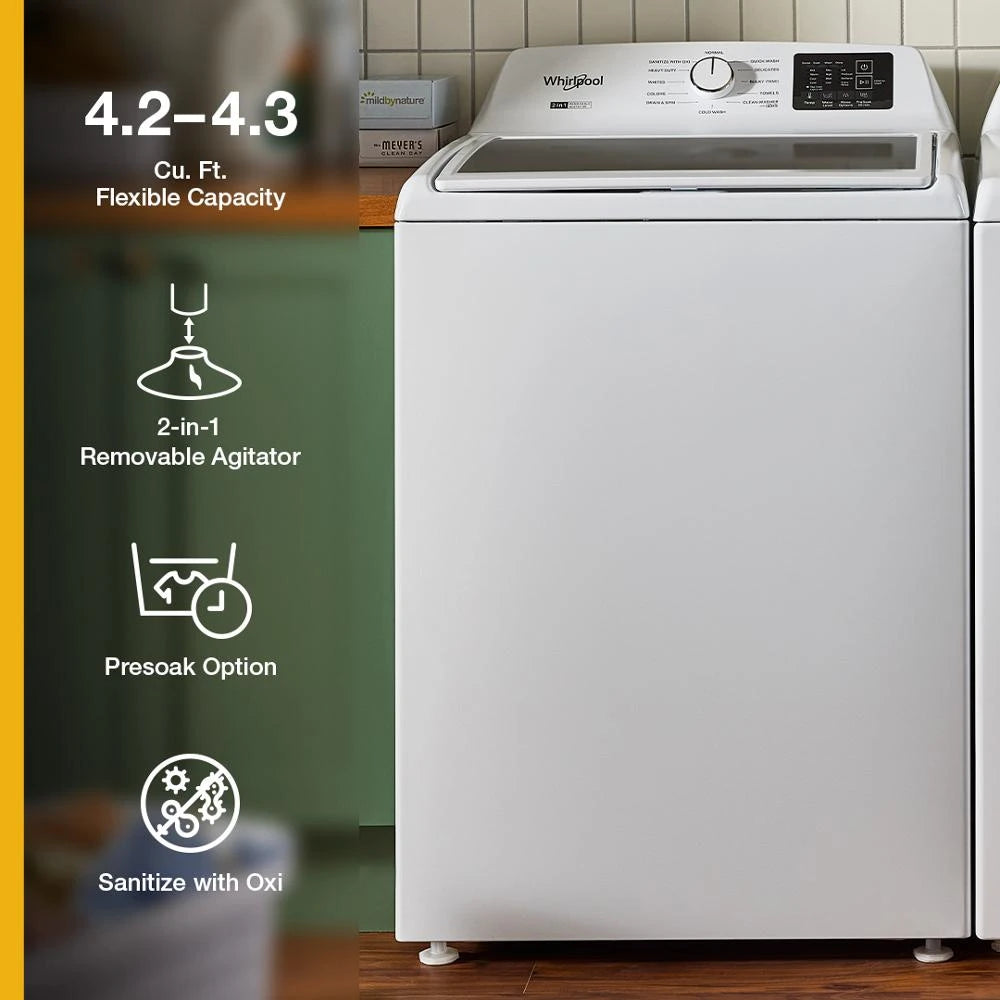 WHIRLPOOL 4.2 - 4.3 Cu. Ft. Whirlpool® Top Load Washer with 2-in-1 Removable Agitator - White (WTW4107SW)