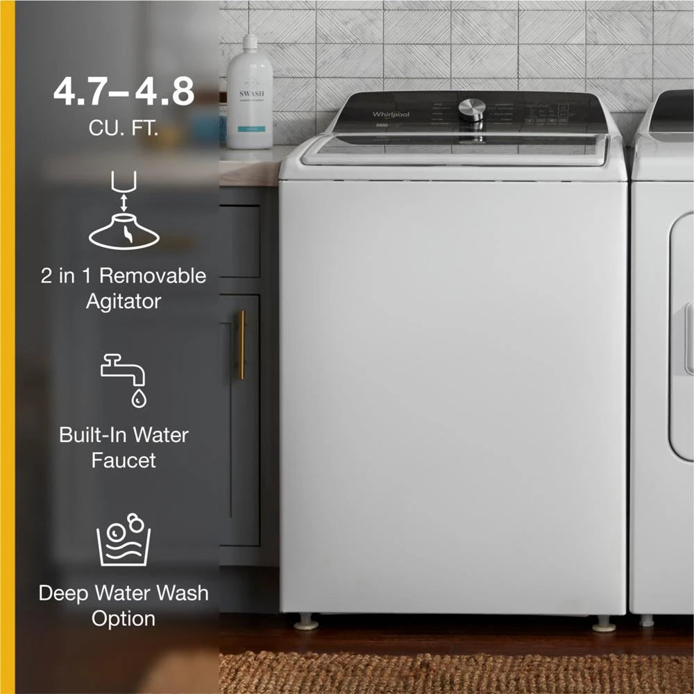 WHIRLPOOL 4.7-4.8 Cu. Ft. Top Load Washer with 2 in 1 Removable Agitator - White (WTW5057LW)