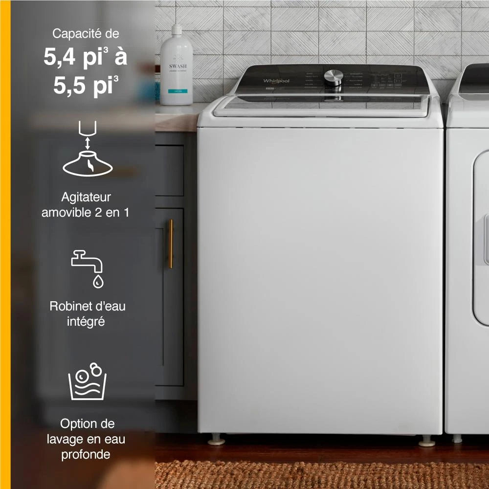 WHIRLPOOL 4.7-4.8 Cu. Ft. Top Load Washer with 2 in 1 Removable Agitator - White (WTW5057LW)