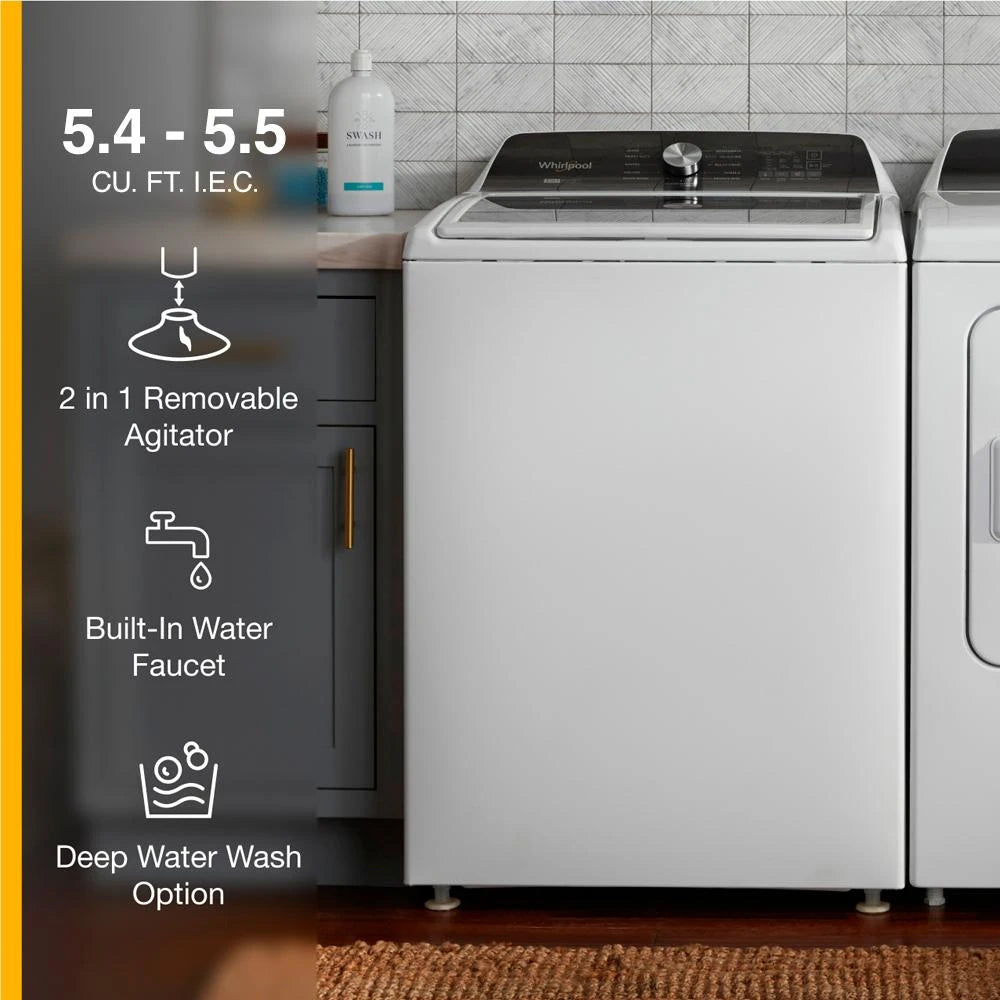 WHIRLPOOL 4.7-4.8 Cu. Ft. Top Load Washer with 2 in 1 Removable Agitator - White (WTW5057LW)