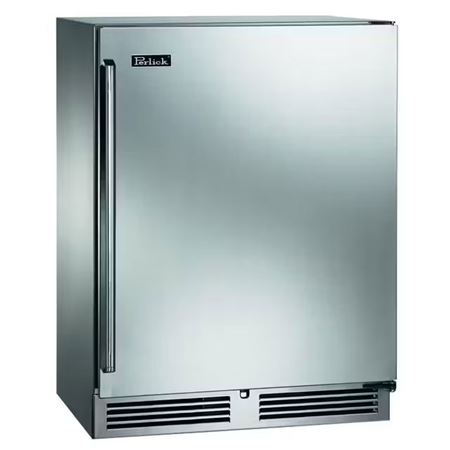 PERLICK Signature Series Shallow Depth18" Depth Indoor Beverage Center with solid door, hinge right - Stainless Steel (HH24BS41R)